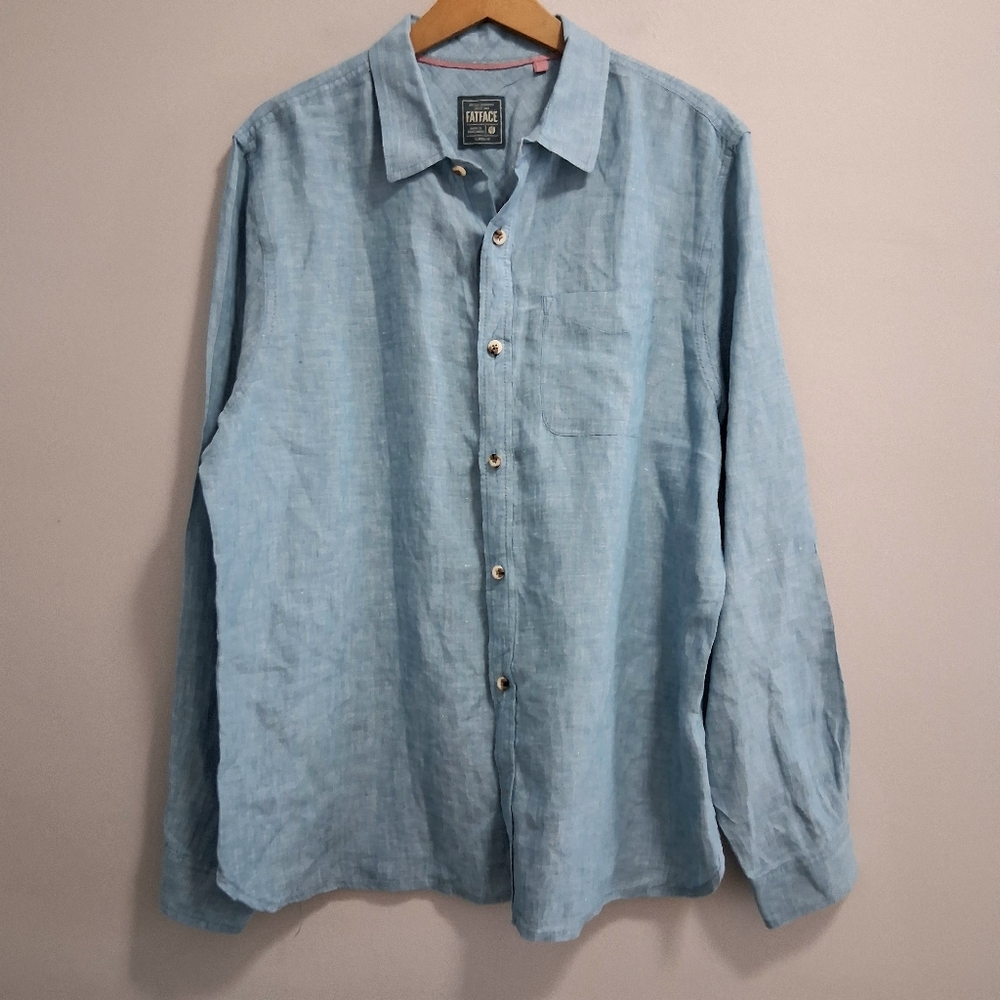 FatFace Men's Linen Button Up Long Sleeve Chambray Shirt Size XL